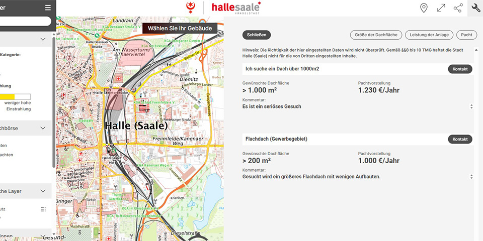 Screenshot eines Angebotes auf der Solardachbörse